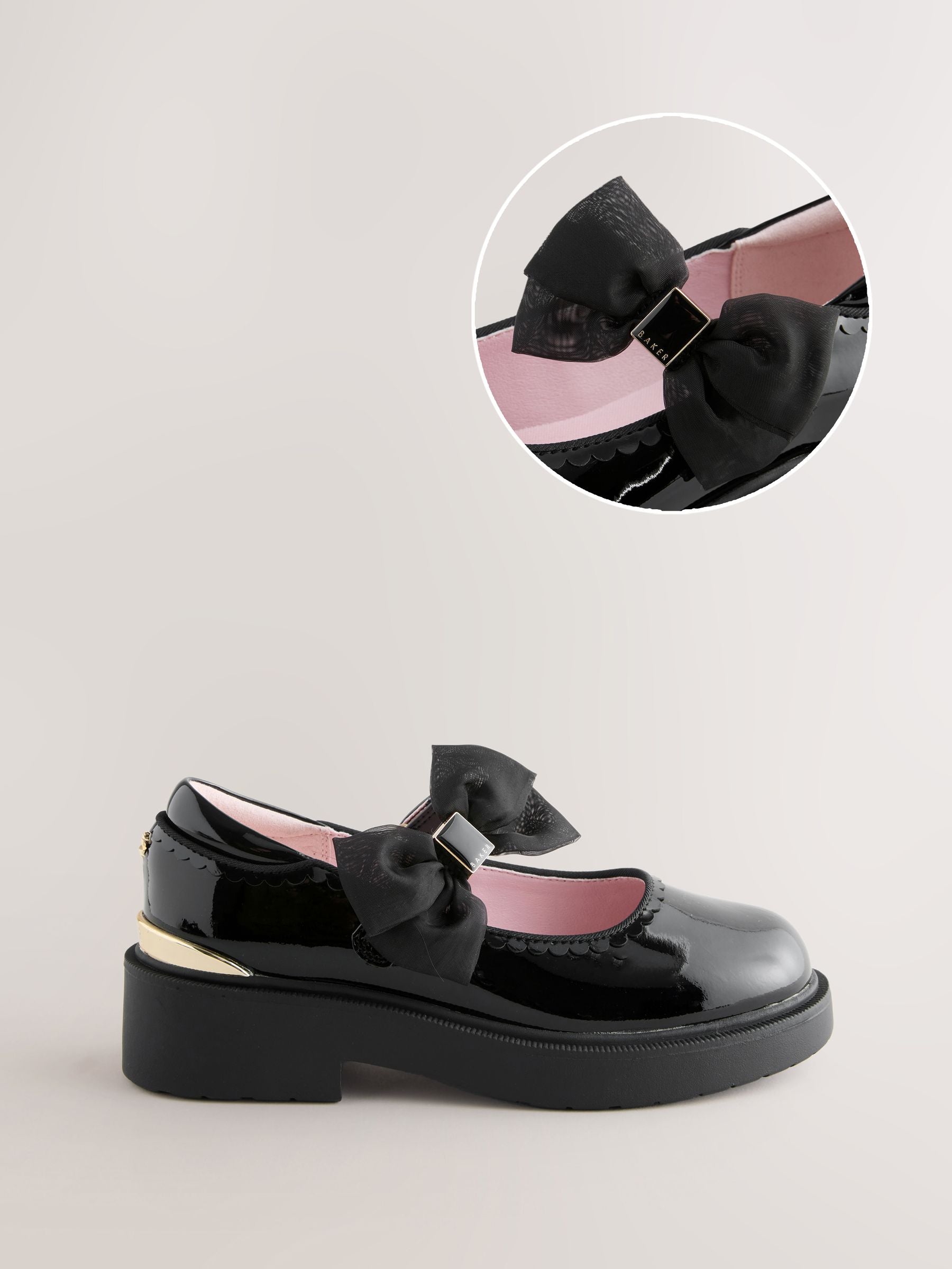 Baker by Ted Baker Back to School Organza Side Bow Mary Jane Black Shoes image 1