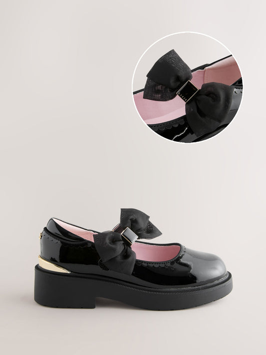 Baker by Ted Baker Back to School Organza Side Bow Mary Jane Black Shoes image 1