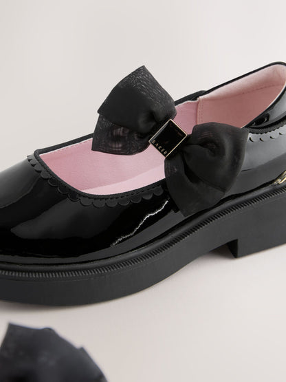 Baker by Ted Baker Back to School Organza Side Bow Mary Jane Black Shoes image 3