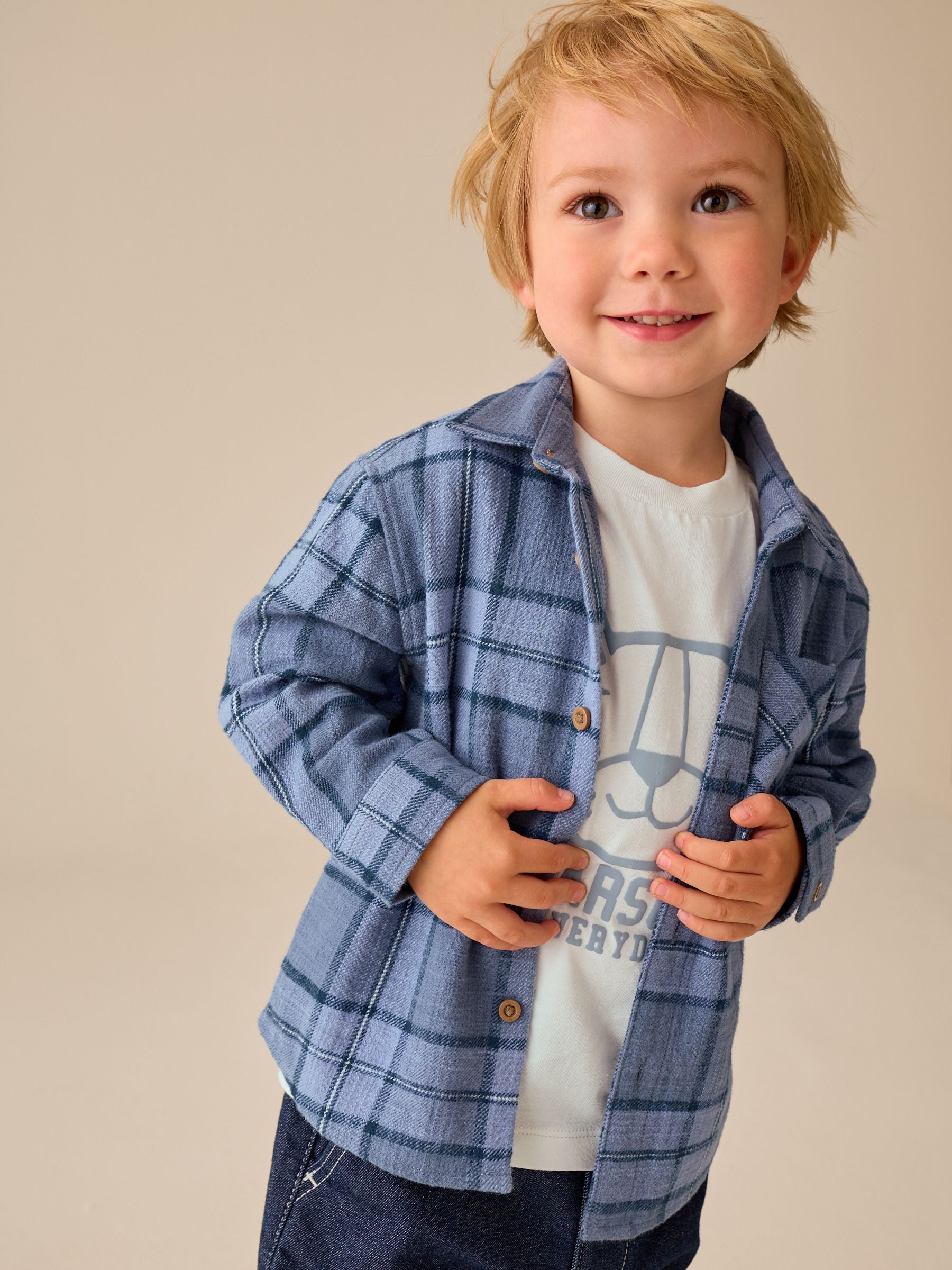 Dsiney Kidz - Blue Check Long Sleeve Shirt and T-Shirt Set 2 Piece (3mths-7yrs) image 1