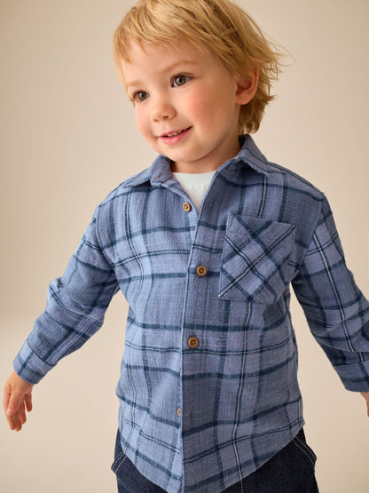Dsiney Kidz - Blue Check Long Sleeve Shirt and T-Shirt Set 2 Piece (3mths-7yrs) image 2