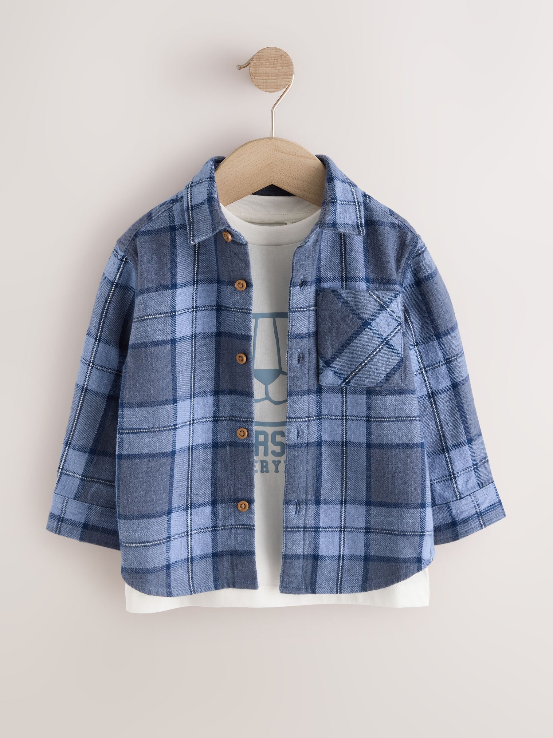 Dsiney Kidz - Blue Check Long Sleeve Shirt and T-Shirt Set 2 Piece (3mths-7yrs) image 5