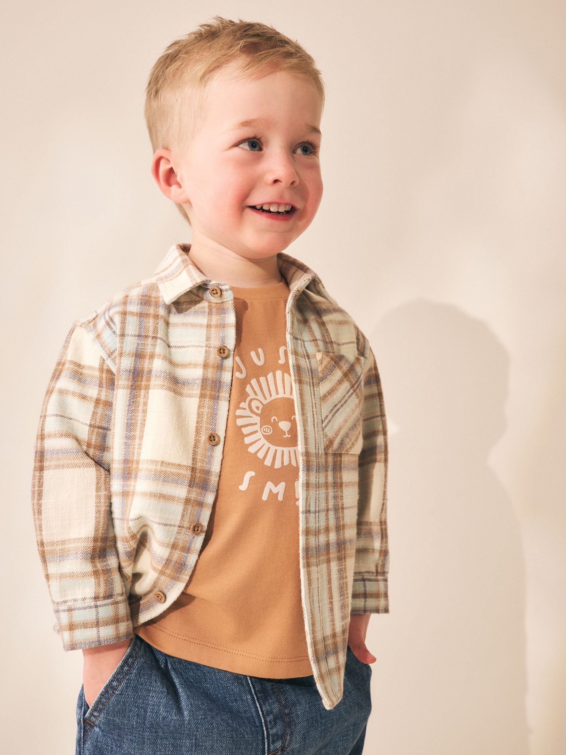 Dsiney Kidz - Ecru Check Long Sleeve Shirt and T-Shirt Set 2 Piece (3mths-7yrs) image 1