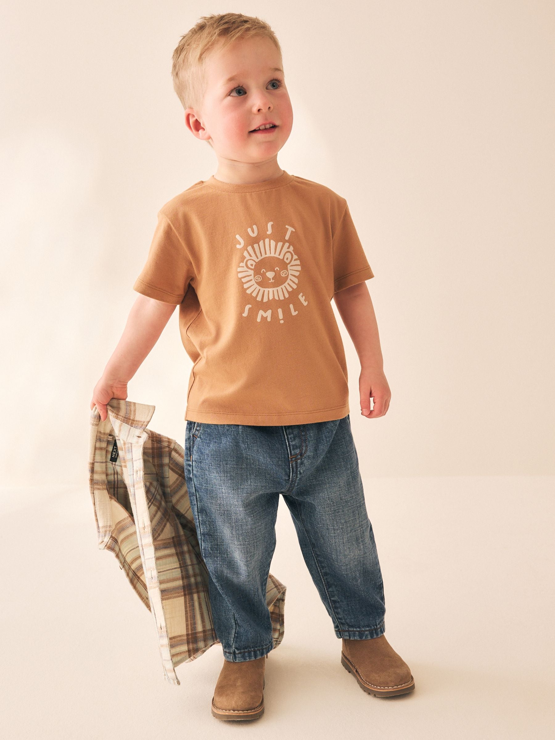 Dsiney Kidz - Ecru Check Long Sleeve Shirt and T-Shirt Set 2 Piece (3mths-7yrs) image 3