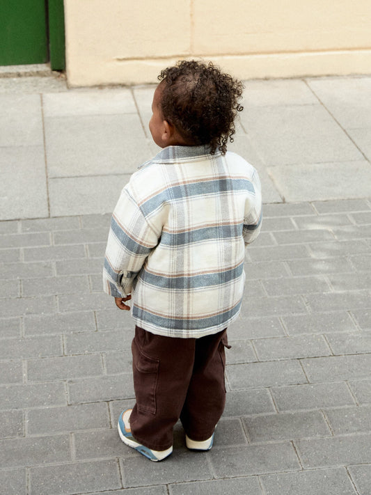 Dsiney Kidz - Blue/Ecru Check Zip Through Borg Lined Shacket (3mths-7yrs) image 2