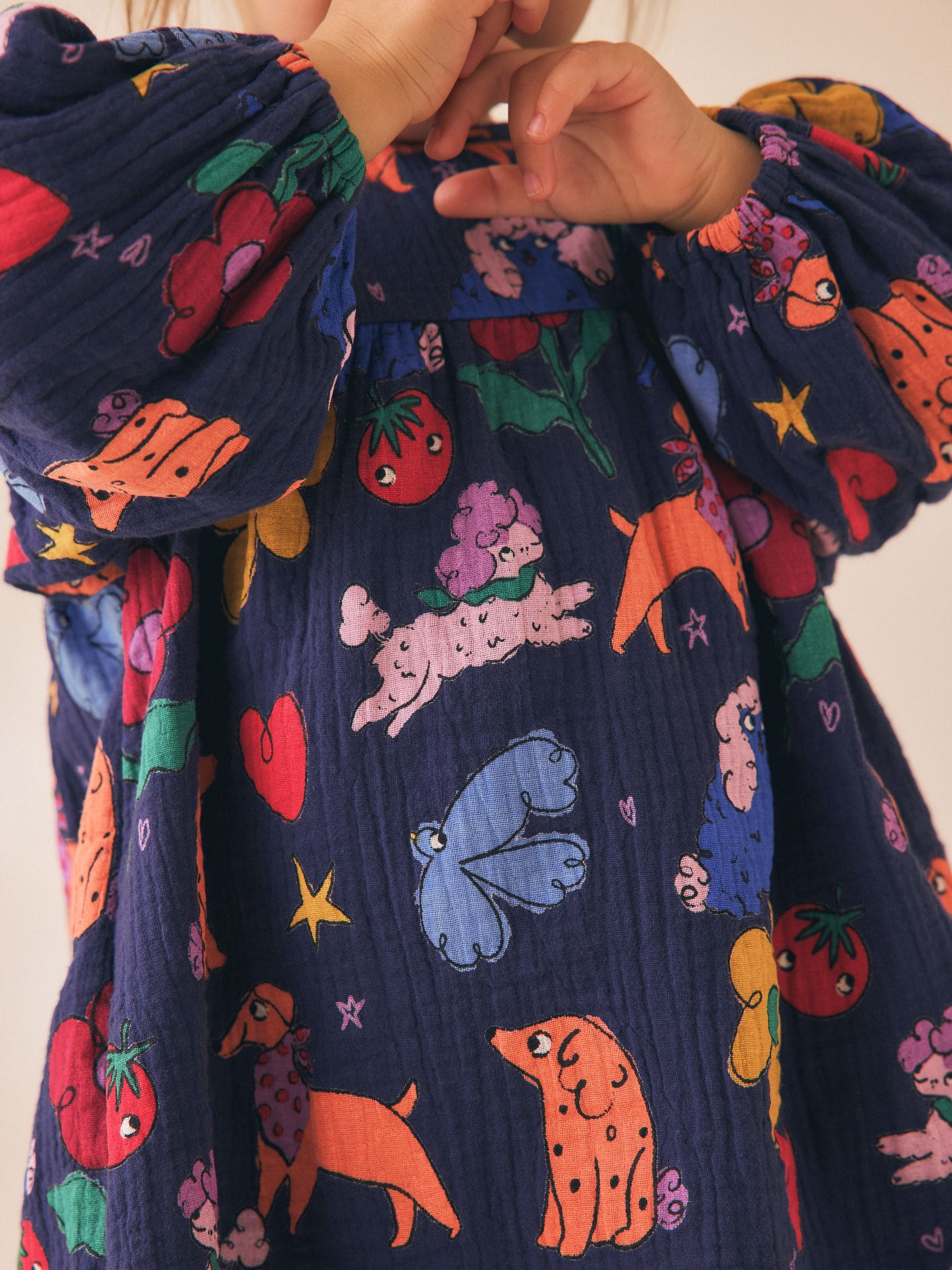 Dsiney Kidz - Navy Blue Dog Print Long Sleeve Printed Dress (3mths-8yrs) image 4