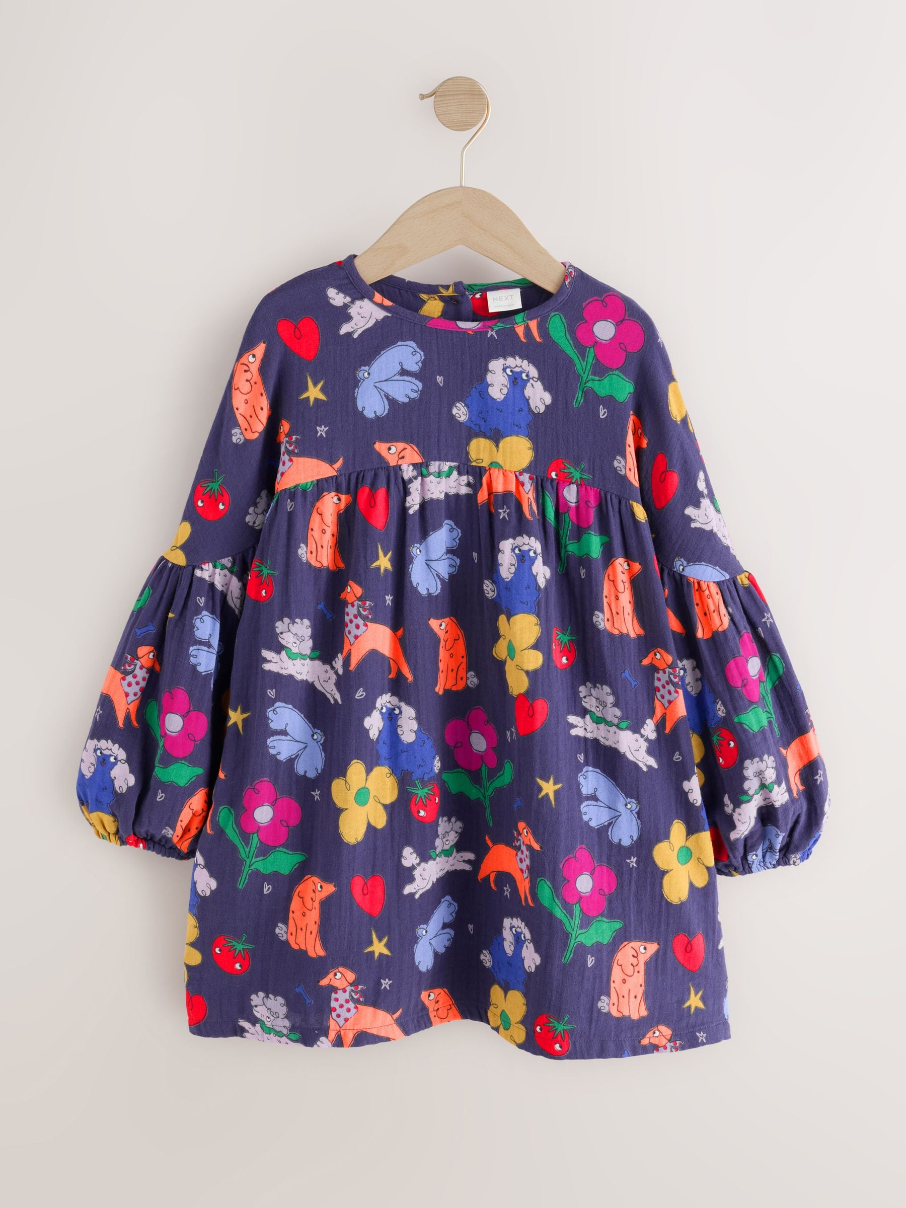Dsiney Kidz - Navy Blue Dog Print Long Sleeve Printed Dress (3mths-8yrs) image 5