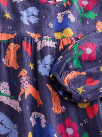 Dsiney Kidz - Navy Blue Dog Print Long Sleeve Printed Dress (3mths-8yrs) image 7