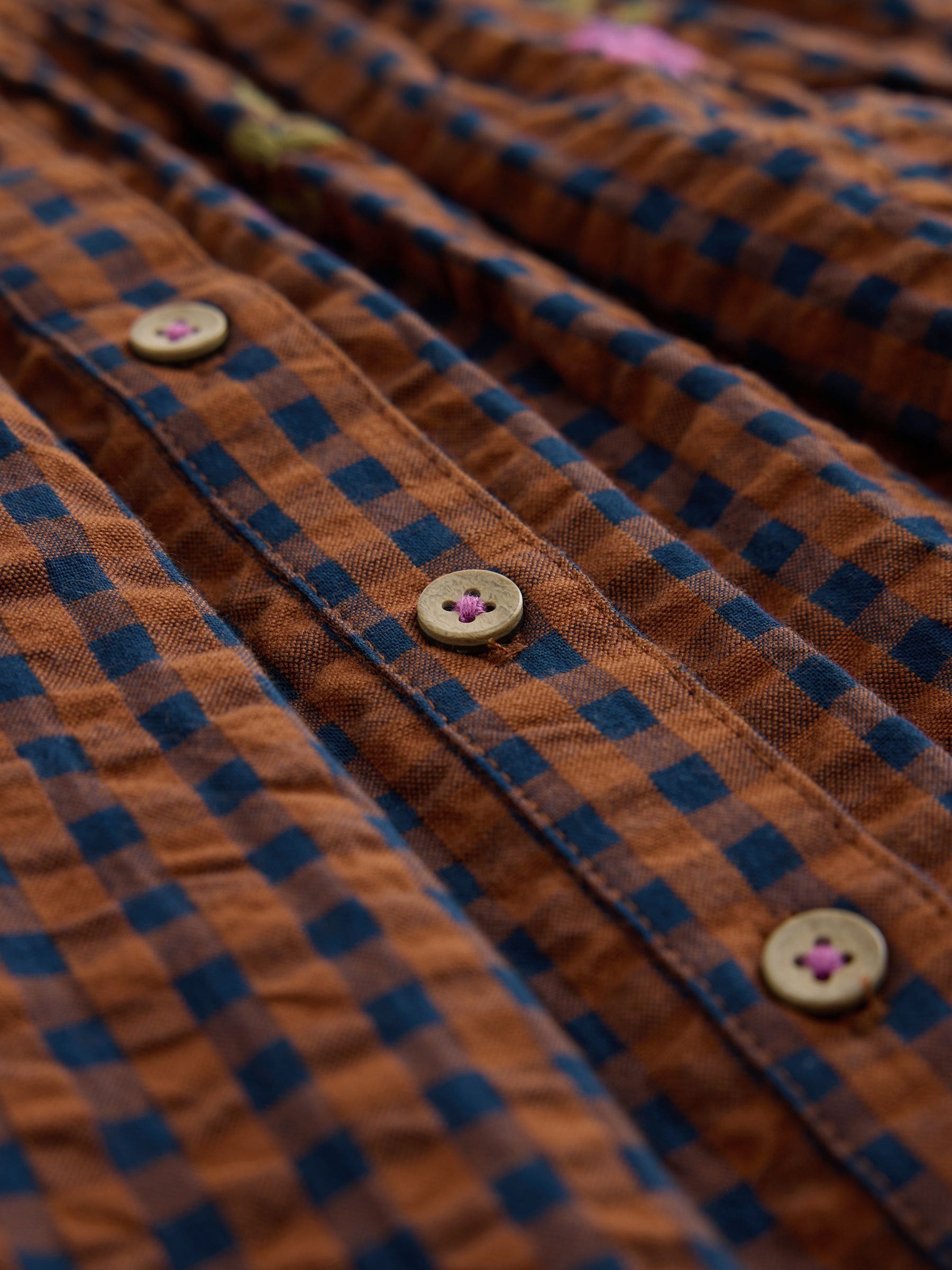 Dsiney Kidz - Chocolate Brown Embroidered Check Collar Dress (3mths-8yrs) image 7