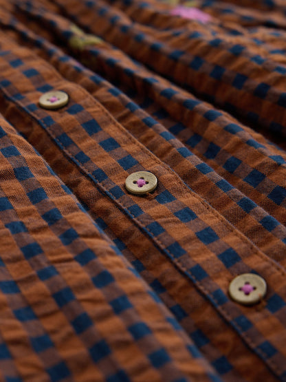 Dsiney Kidz - Chocolate Brown Embroidered Check Collar Dress (3mths-8yrs) image 7