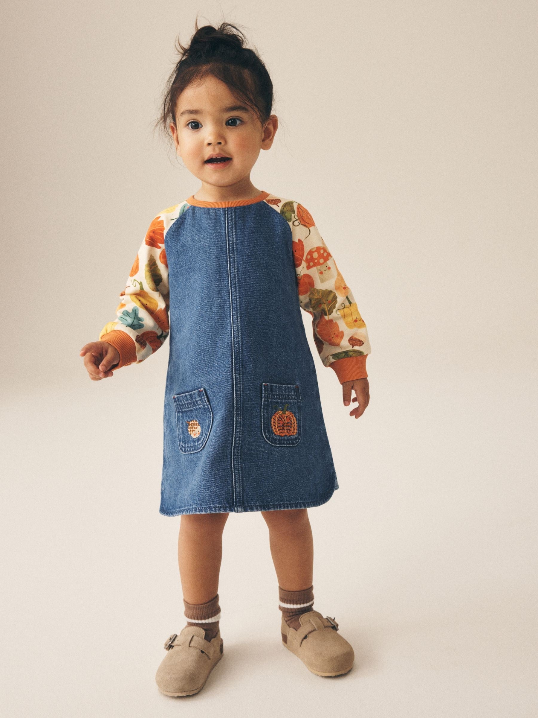 Dsiney Kidz - Pumpkin Print Raglan Denim Dress (3mths-8yrs) image 2