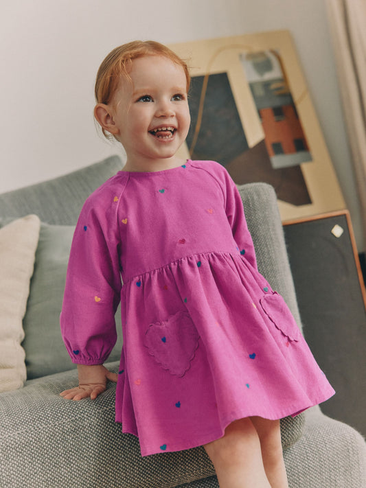 Dsiney Kidz - Magenta Pink Long Sleeve Cord Dress (3mths-8yrs) image 1