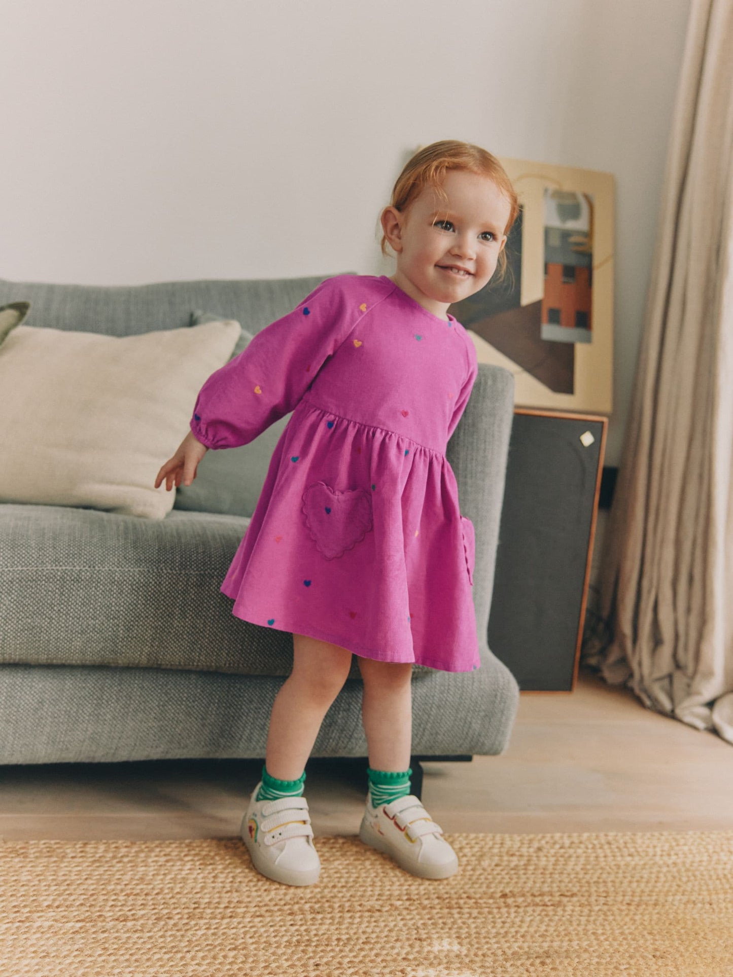 Dsiney Kidz - Magenta Pink Long Sleeve Cord Dress (3mths-8yrs) image 2
