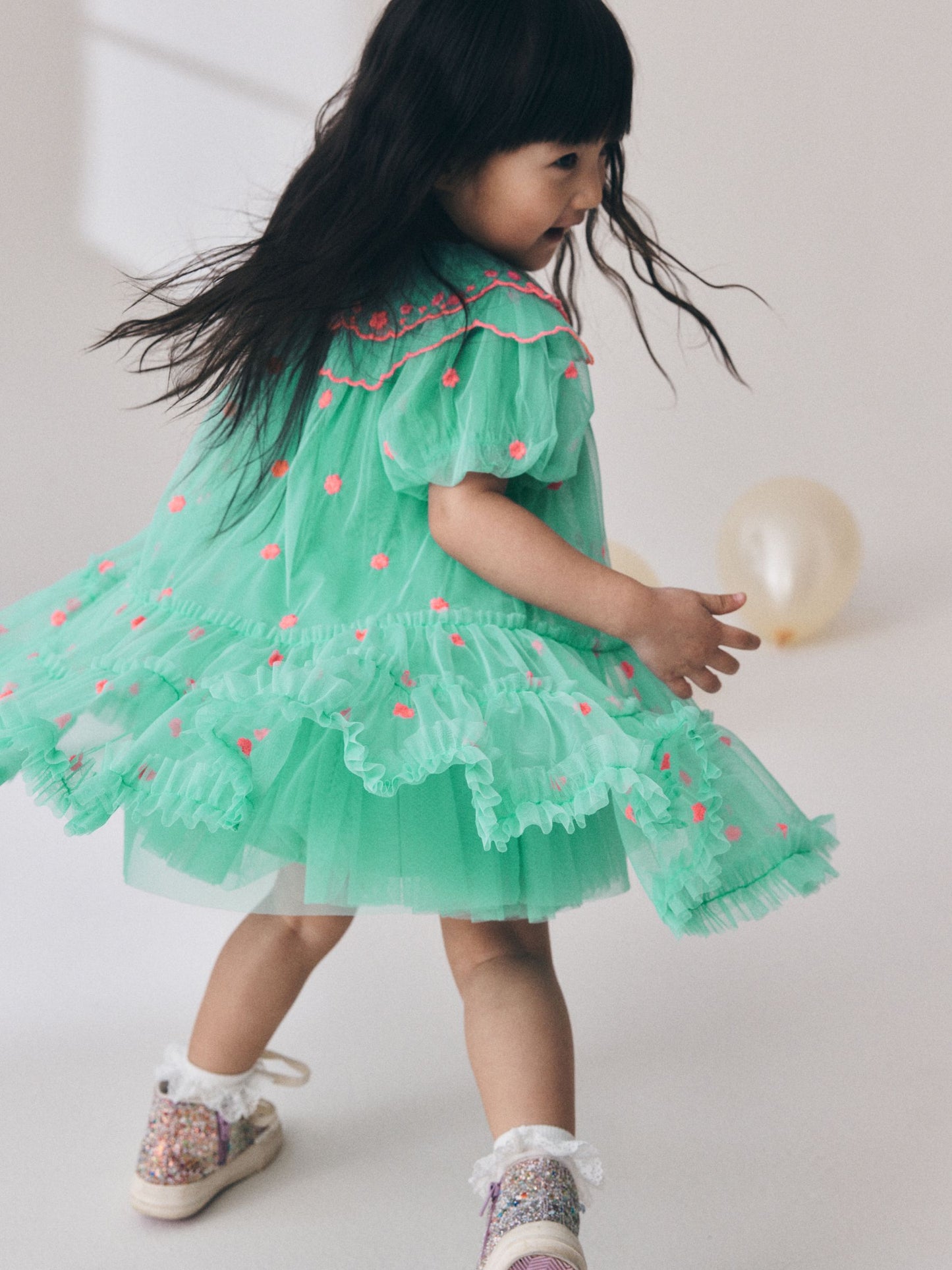Dsiney Kidz - Teal Blue Mesh Embroidered Occasion Dress (3mths-8yrs) image 3