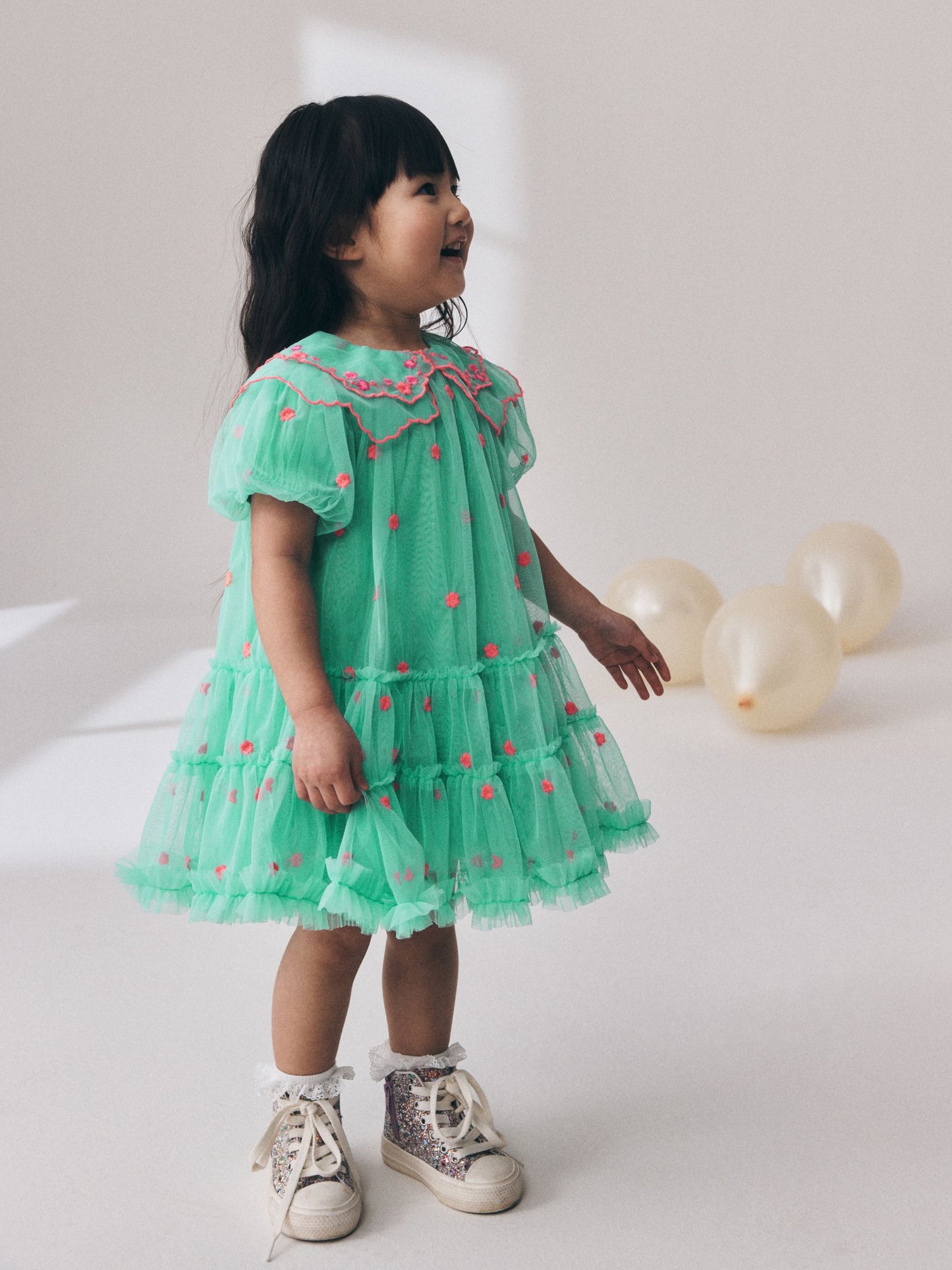 Dsiney Kidz - Teal Blue Mesh Embroidered Occasion Dress (3mths-8yrs) image 4