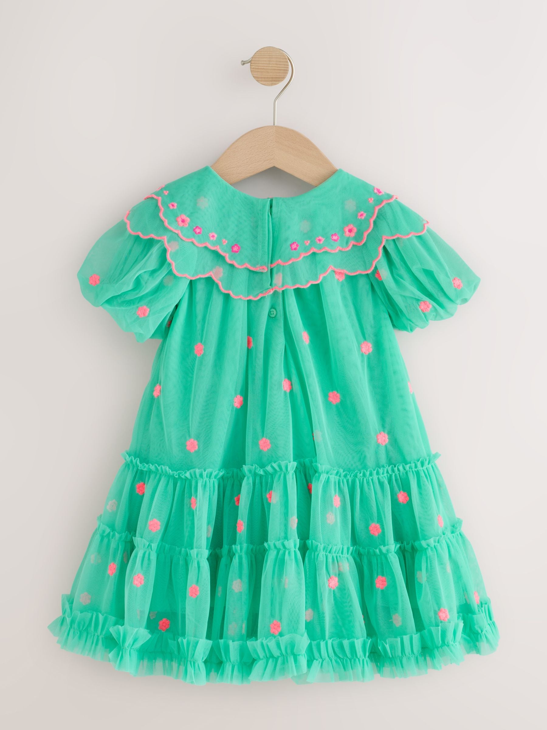 Dsiney Kidz - Teal Blue Mesh Embroidered Occasion Dress (3mths-8yrs) image 6