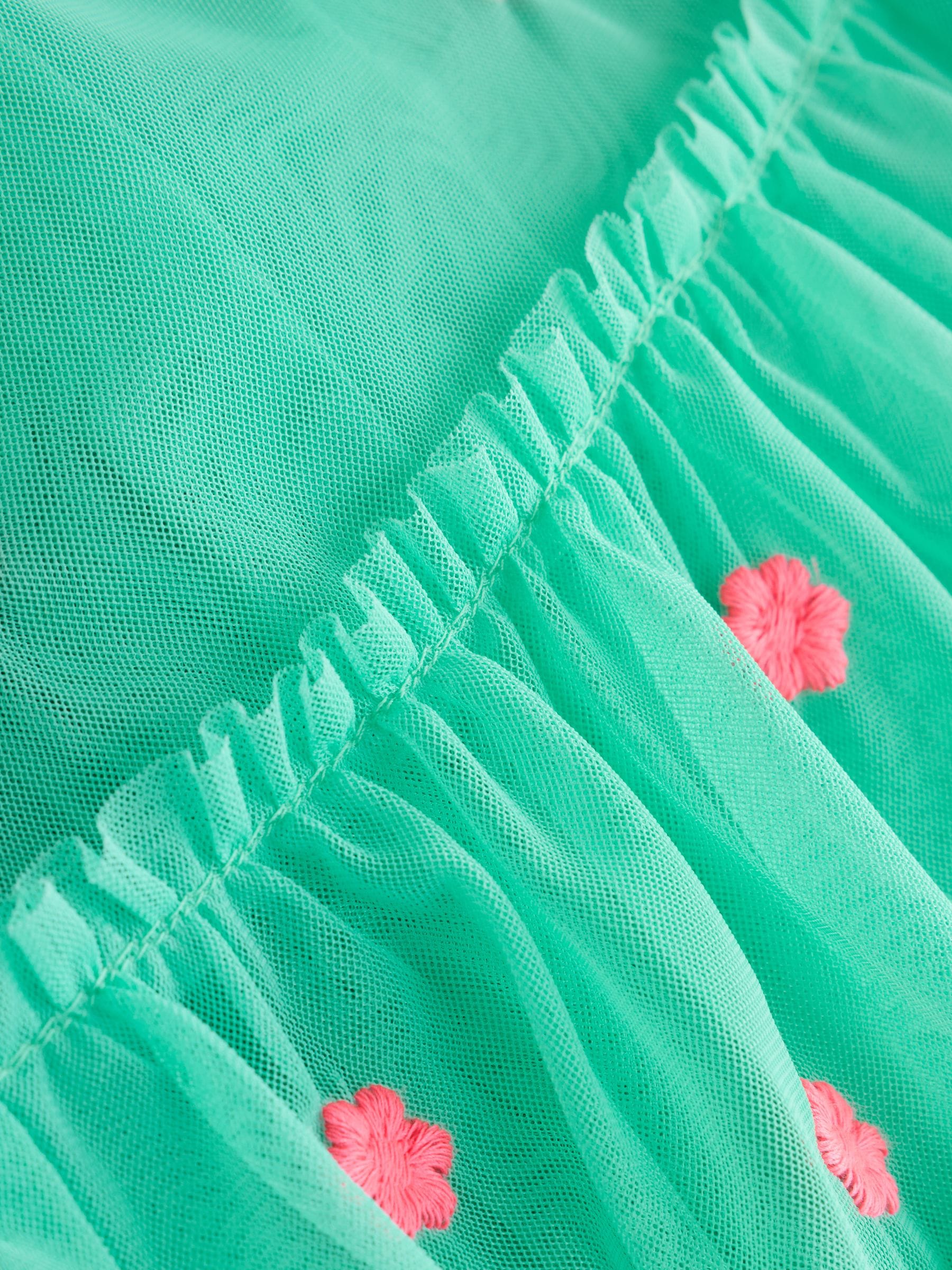 Dsiney Kidz - Teal Blue Mesh Embroidered Occasion Dress (3mths-8yrs) image 8