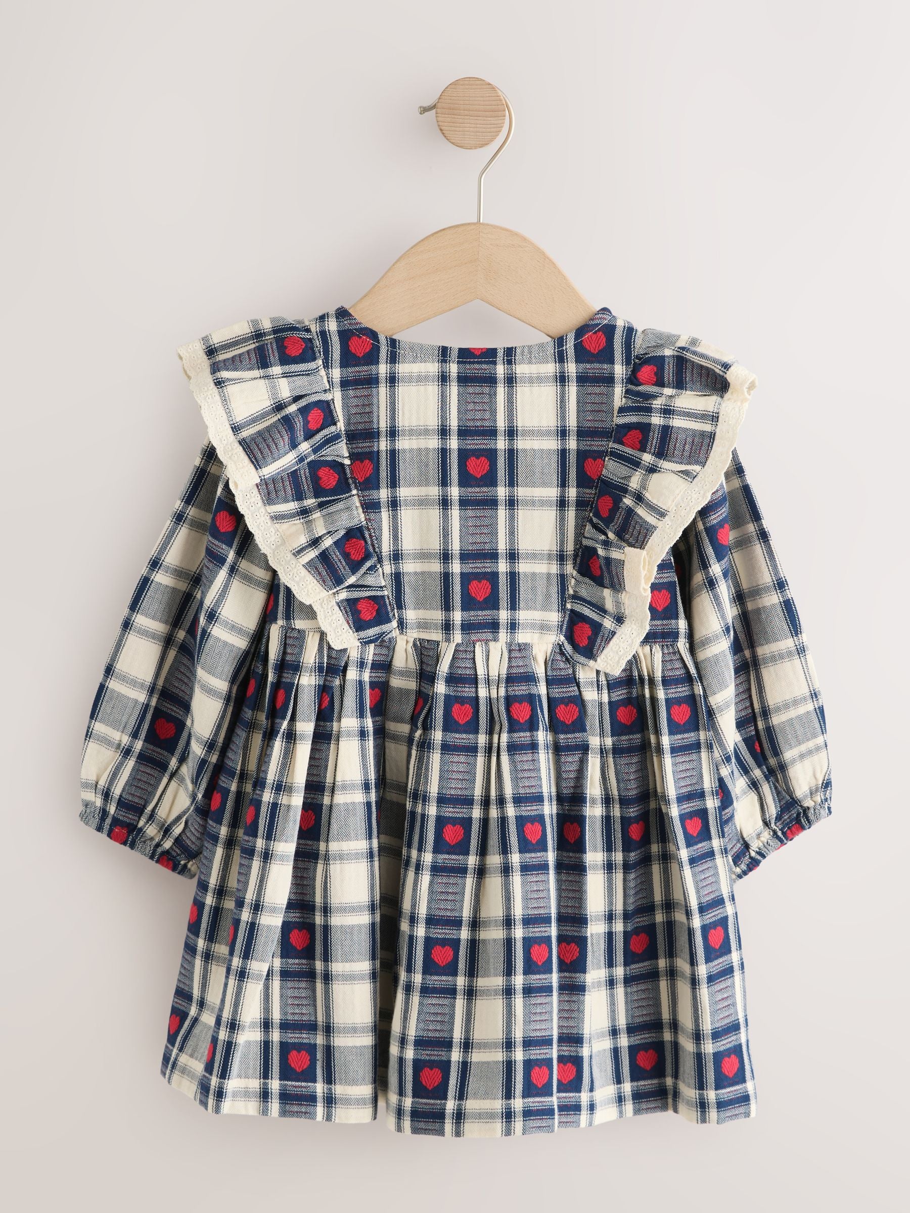 Dsiney Kidz - Navy Blue Heart Check Frill Collar Long Sleeve Dress (3mths-8yrs) image 6