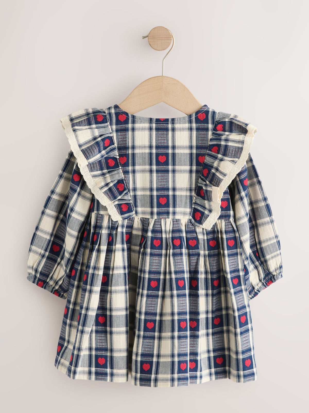 Dsiney Kidz - Navy Blue Heart Check Frill Collar Long Sleeve Dress (3mths-8yrs) image 6