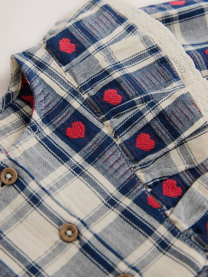 Dsiney Kidz - Navy Blue Heart Check Frill Collar Long Sleeve Dress (3mths-8yrs) image 7