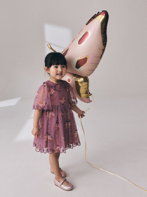 Dsiney Kidz - Purple Floral Lace Collar Short Sleeve Occasion Dress (3mths-8yrs) image 1