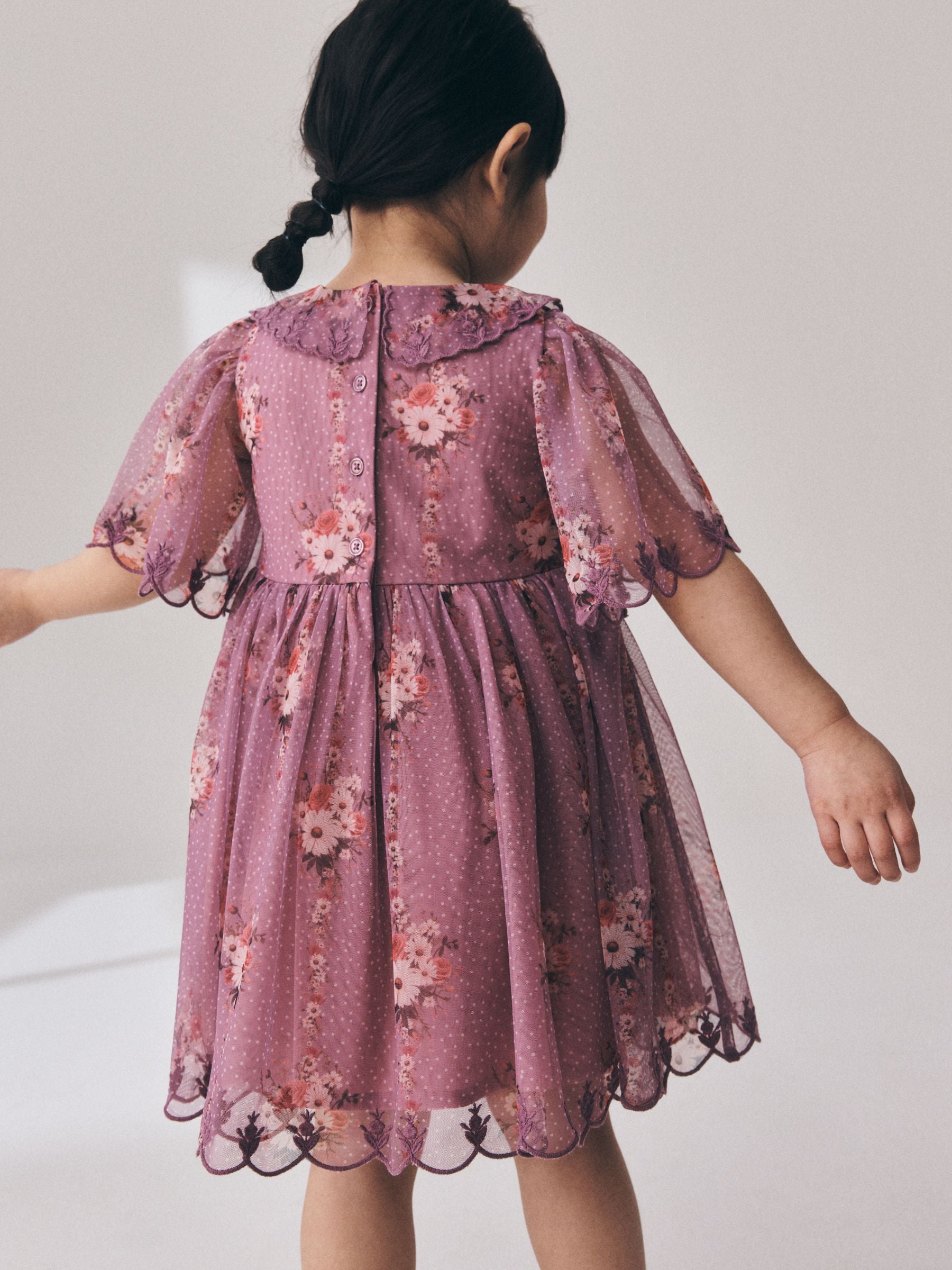 Purple Floral Lace Collar Short Sleeve Occasion Dress (3mths-8yrs) image 3