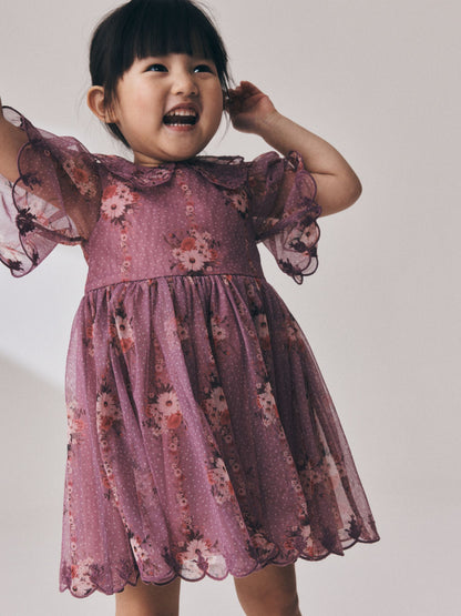 Purple Floral Lace Collar Short Sleeve Occasion Dress (3mths-8yrs) image 4