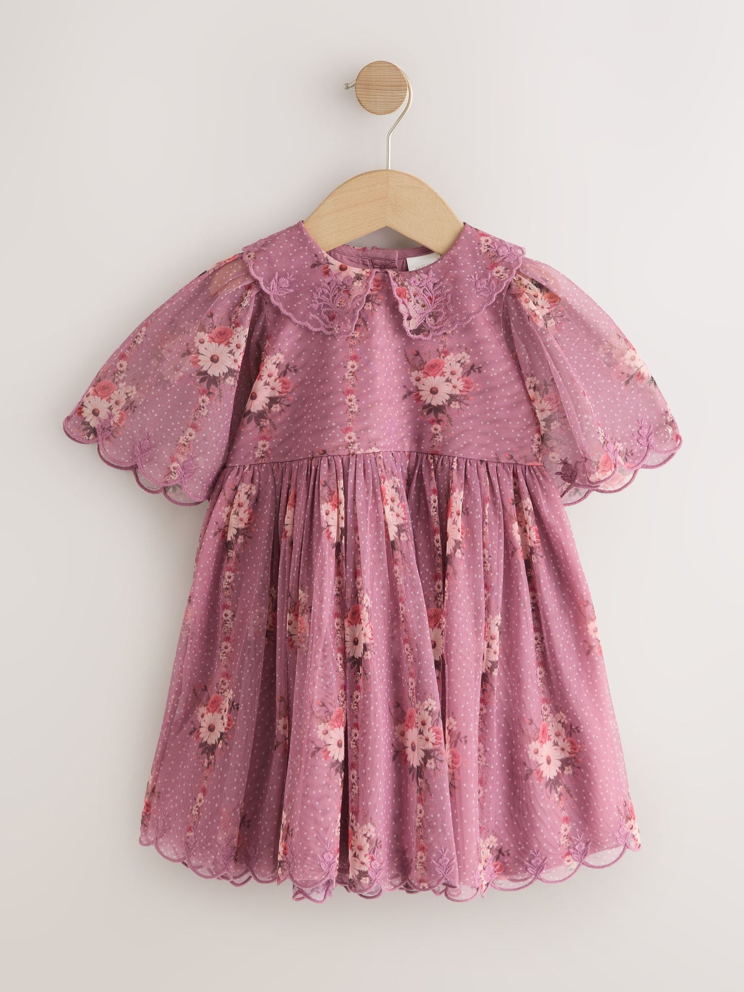 Purple Floral Lace Collar Short Sleeve Occasion Dress (3mths-8yrs) image 5