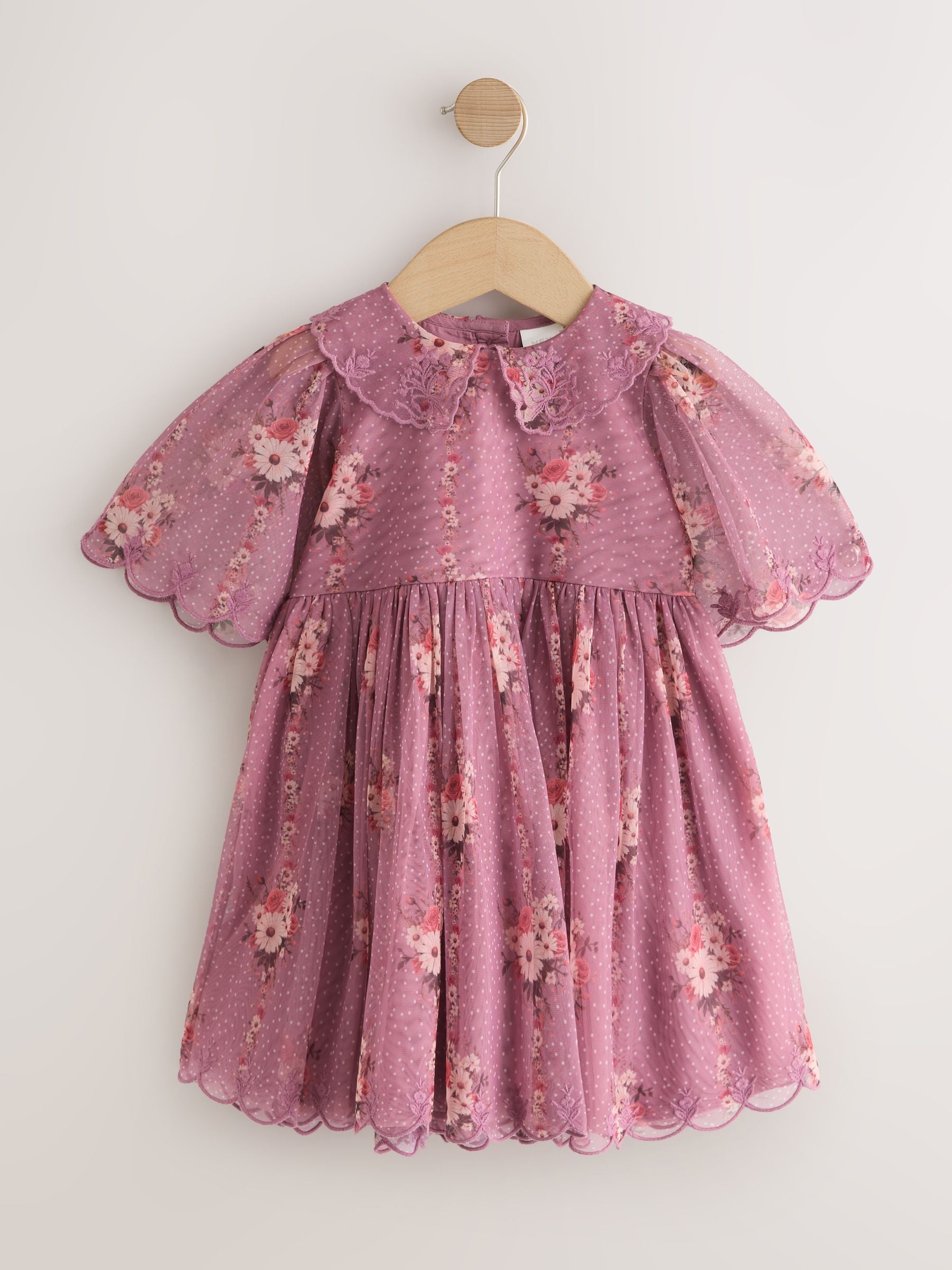 Purple Floral Lace Collar Short Sleeve Occasion Dress (3mths-8yrs) image 5