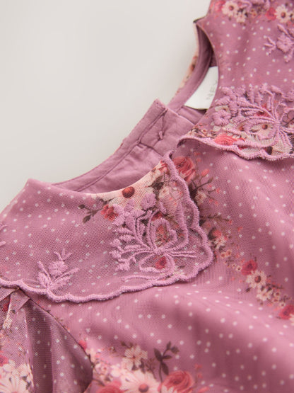 Purple Floral Lace Collar Short Sleeve Occasion Dress (3mths-8yrs) image 7