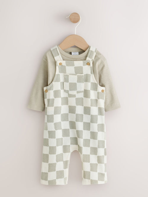 Dsiney Kidz - Neutral Checkerboard Jersey Dungaree and Bodysuit Baby Set (0mths-2yrs) image 1