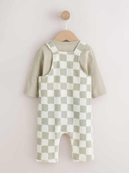 Dsiney Kidz - Neutral Checkerboard Jersey Dungaree and Bodysuit Baby Set (0mths-2yrs) image 3