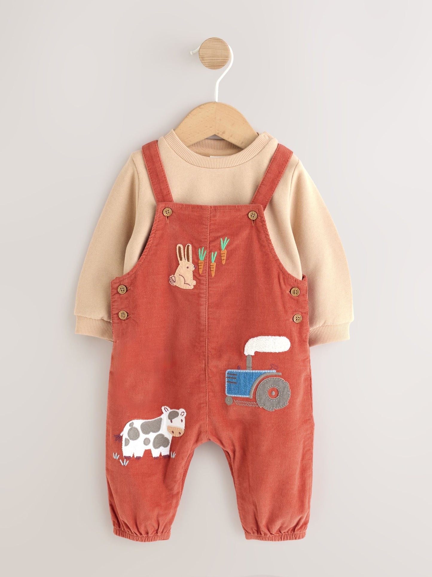Rust Brown Farmyard Cord Dungarees and Bodysuit Baby Set (0mths-3yrs) image 1
