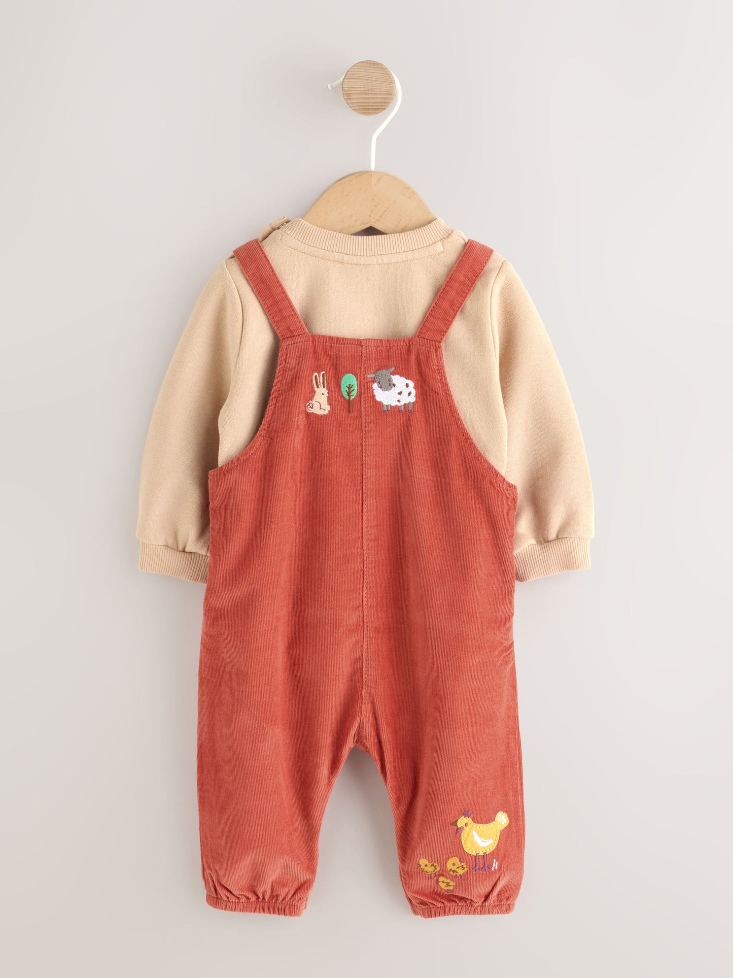 Rust Brown Farmyard Cord Dungarees and Bodysuit Baby Set (0mths-3yrs) image 7