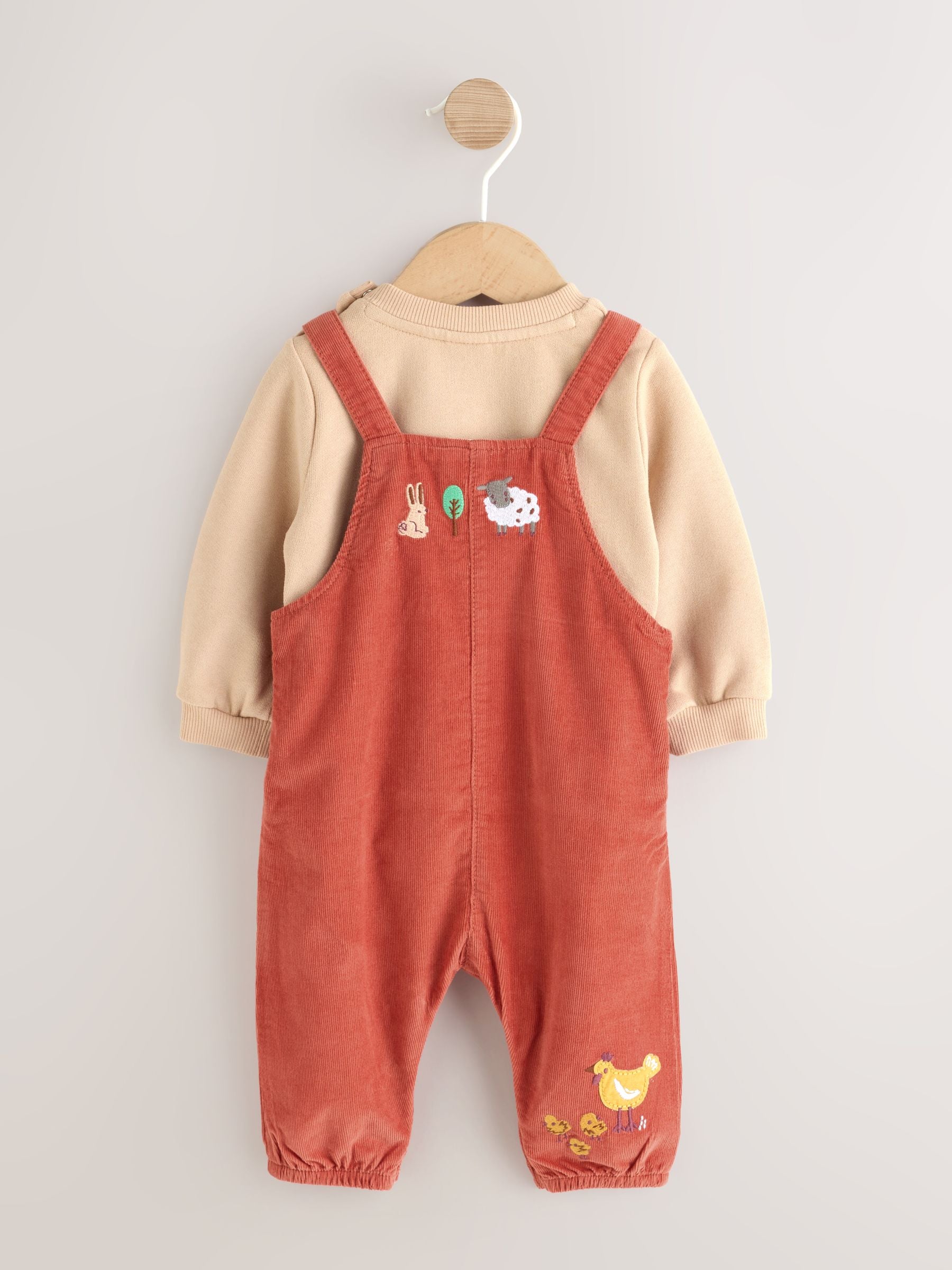 Rust Brown Farmyard Cord Dungarees and Bodysuit Baby Set (0mths-3yrs) image 7