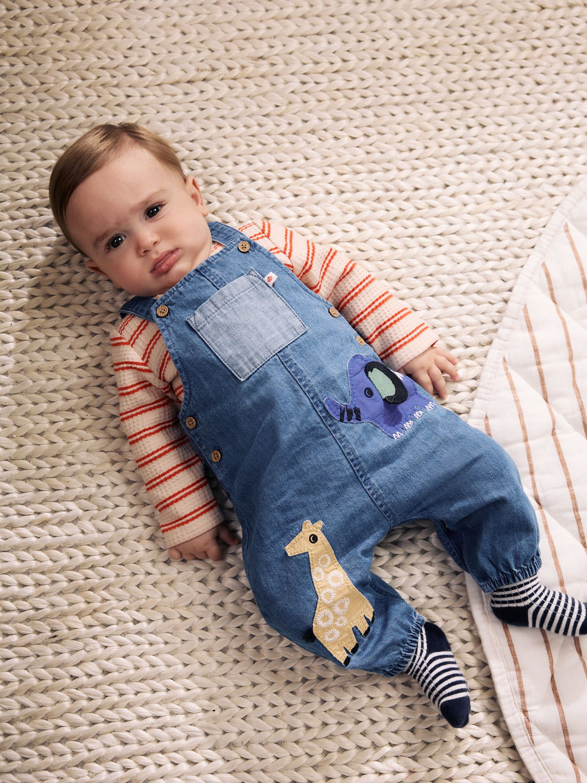 Dsiney Kidz - Blue Character Denim Dungaree and Textured Bodysuit Baby Set (0mths-2yrs) image 2