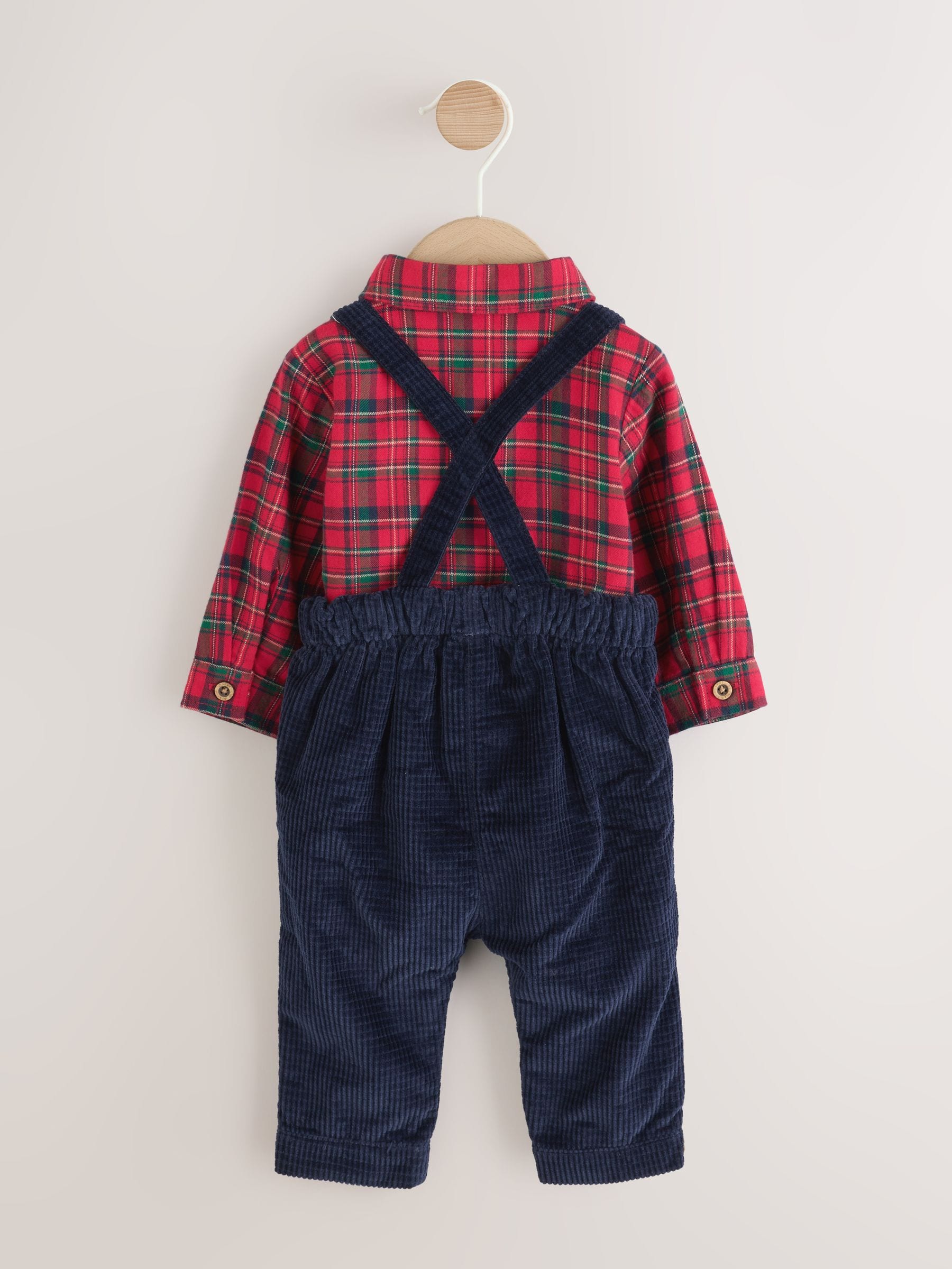Red Check Shirt, Trousers and Braces Baby 3 Piece Set (0mths-2yrs) image 2