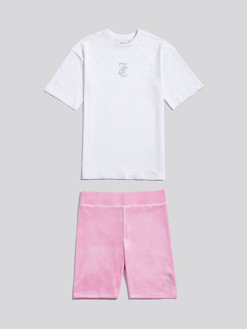 Dsiney Kidz - Juicy Couture Pink Loose T-Shirt & Velour Cycling Shorts Set image 1