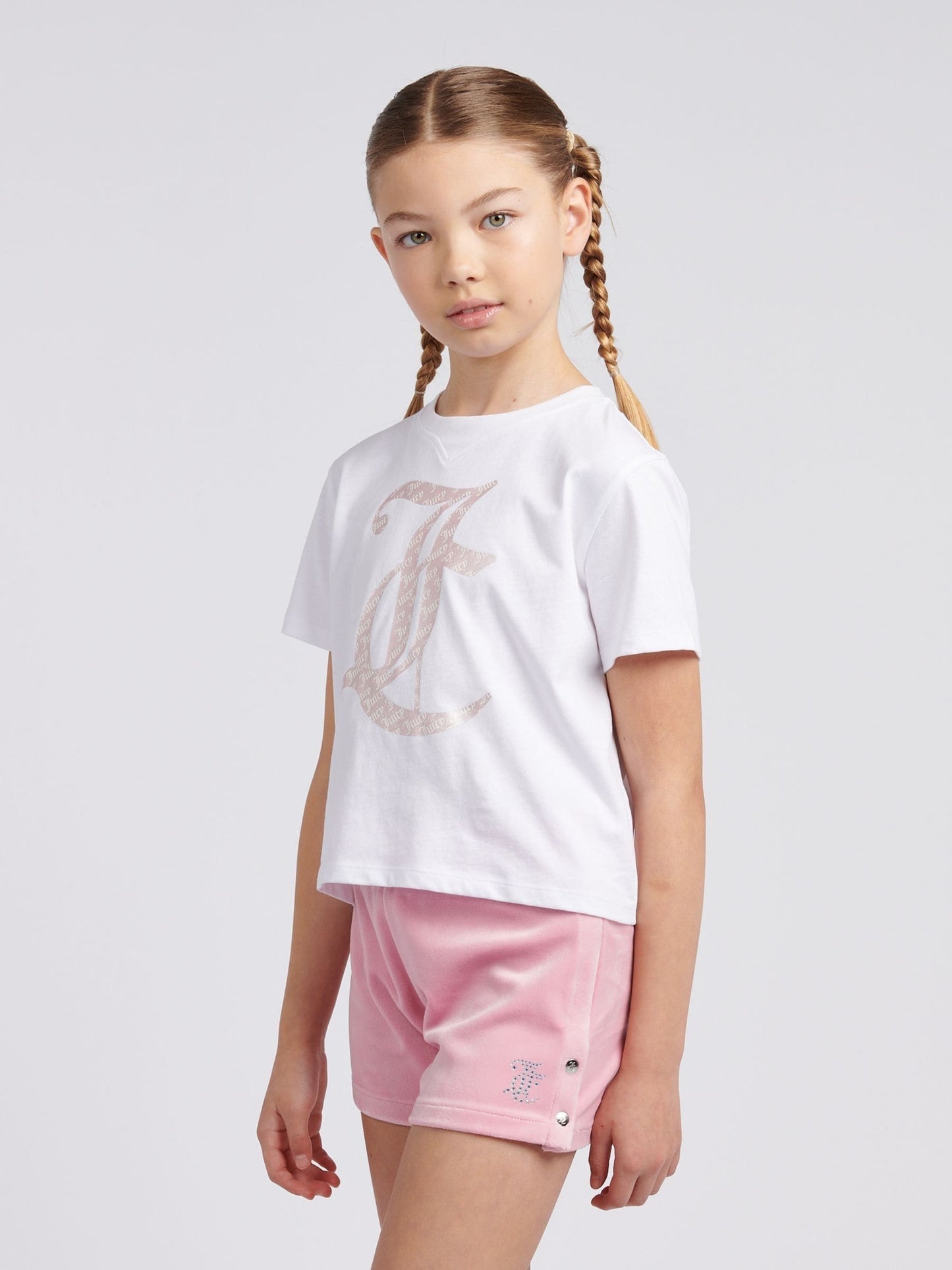 Dsiney Kidz - Juicy Couture Pink Girls Boxy T-Shirt & Velour Shorts Set image 1