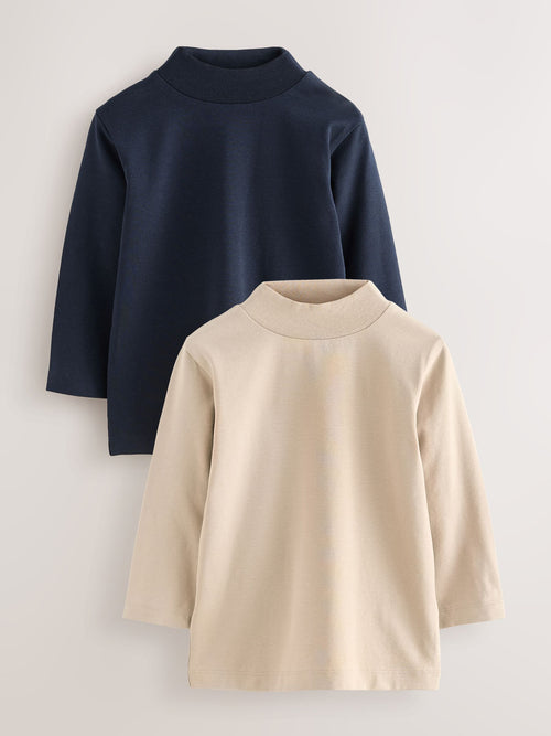 Navy/Stone Long Sleeve Turtle Neck T-Shirts 2 Pack (3mths-7yrs) image 1
