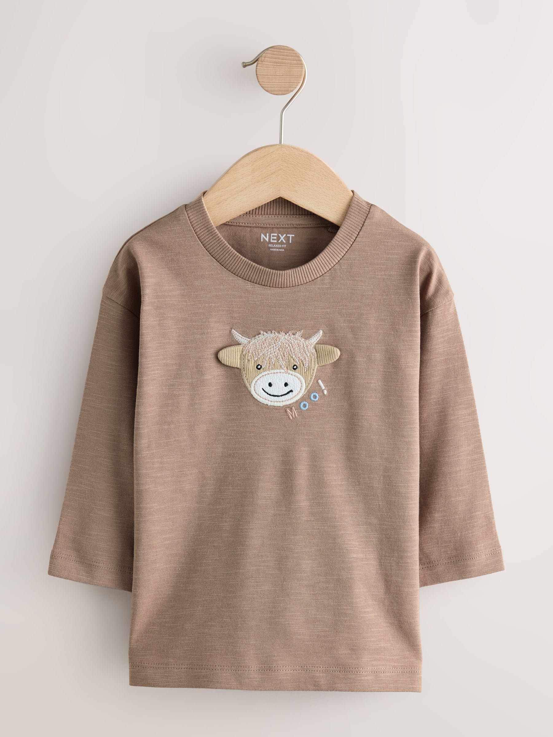 Dsiney Kidz - Neutral Tan Hamish Long Sleeve Animal Print Character T-Shirts 3 Pack (3mths-7yrs) image 2