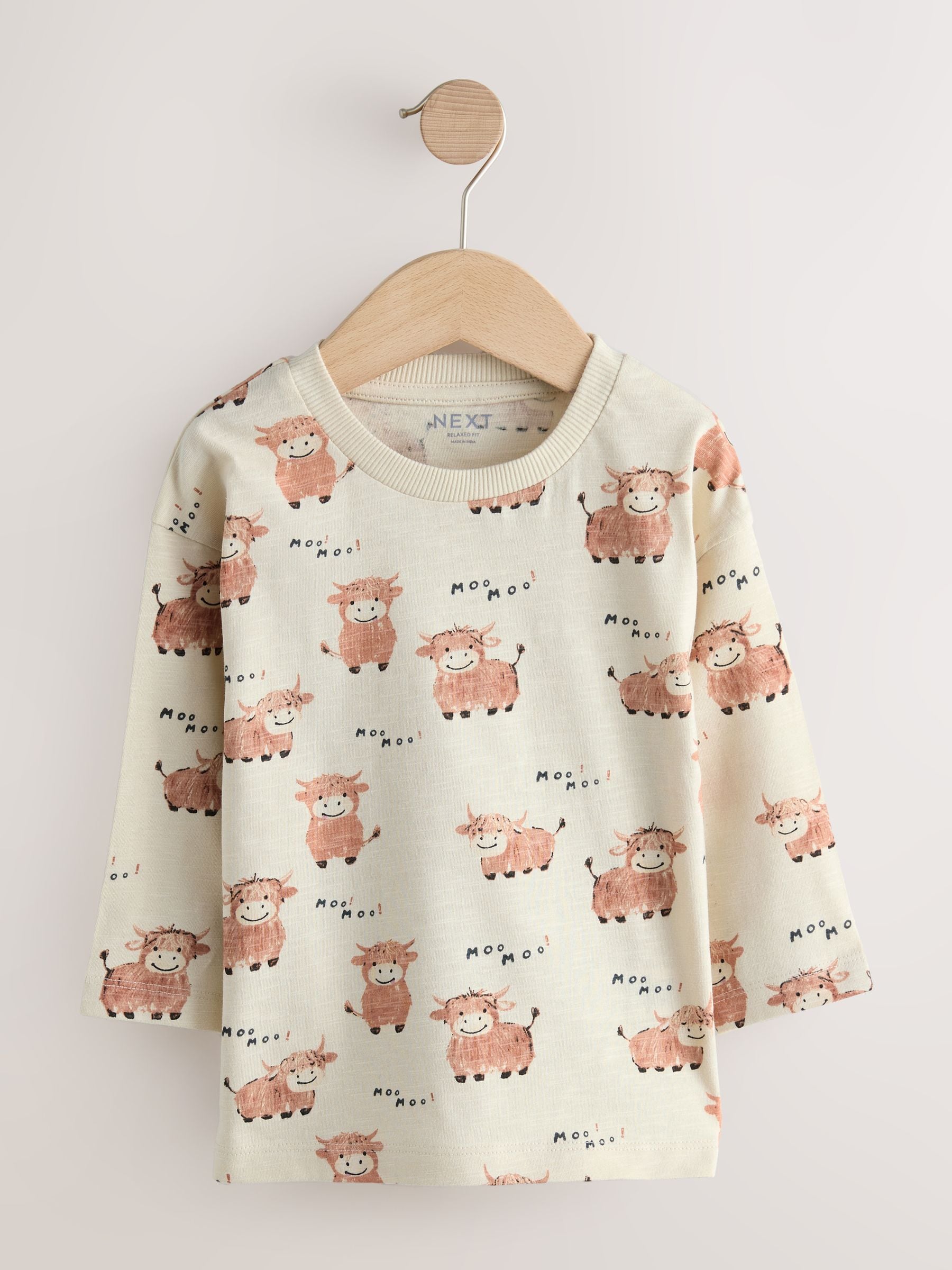 Dsiney Kidz - Neutral Tan Hamish Long Sleeve Animal Print Character T-Shirts 3 Pack (3mths-7yrs) image 3