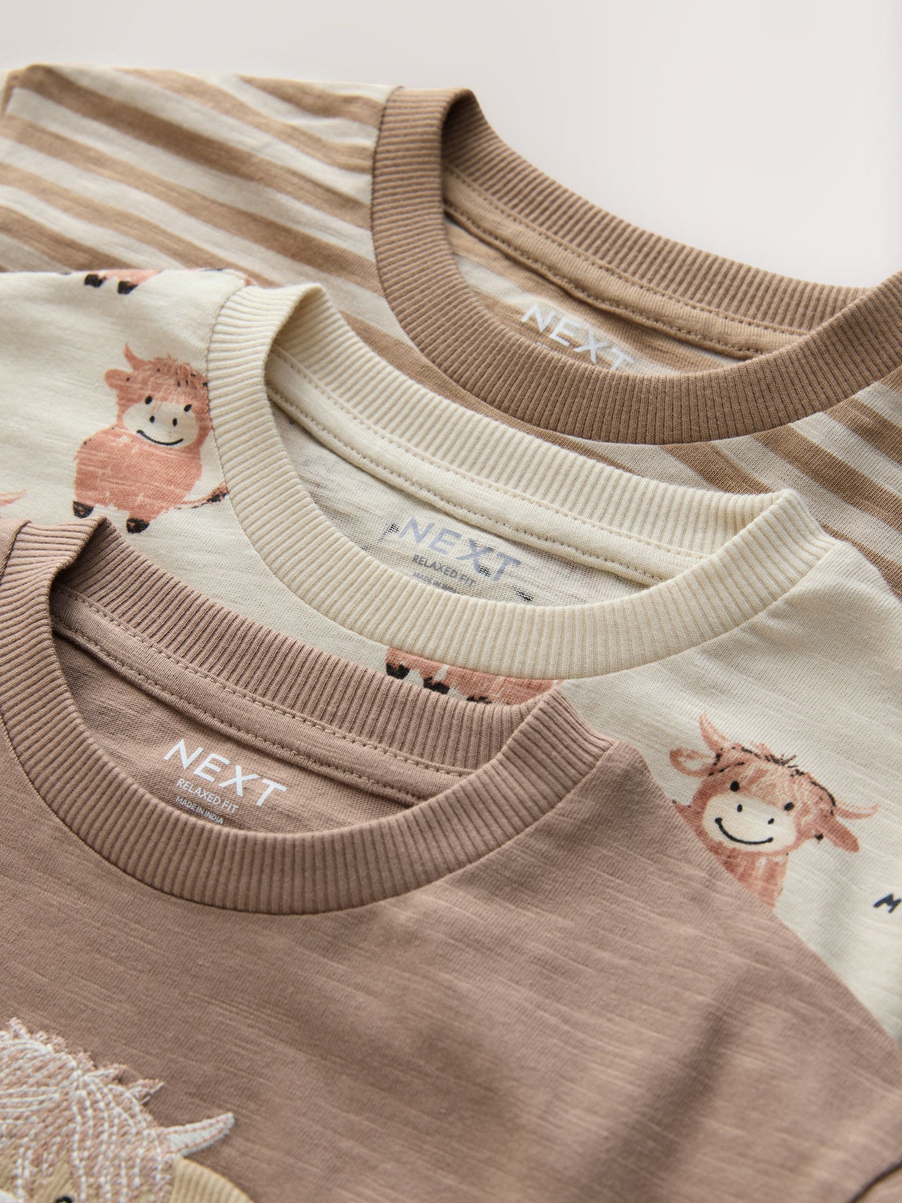 Dsiney Kidz - Neutral Tan Hamish Long Sleeve Animal Print Character T-Shirts 3 Pack (3mths-7yrs) image 6