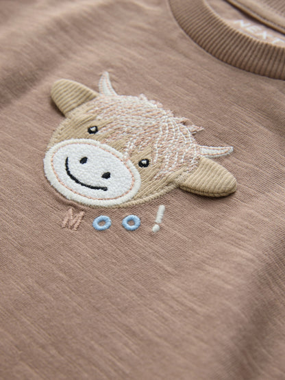Dsiney Kidz - Neutral Tan Hamish Long Sleeve Animal Print Character T-Shirts 3 Pack (3mths-7yrs) image 8