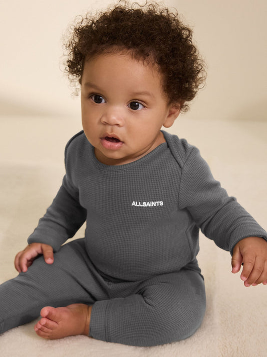 smALLSAINTS Charcoal Grey Textured Bodysuit & legging Baby Boys Set image 2