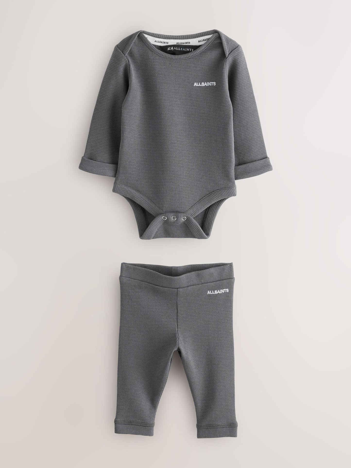 smALLSAINTS Charcoal Grey Textured Bodysuit & legging Baby Boys Set image 4
