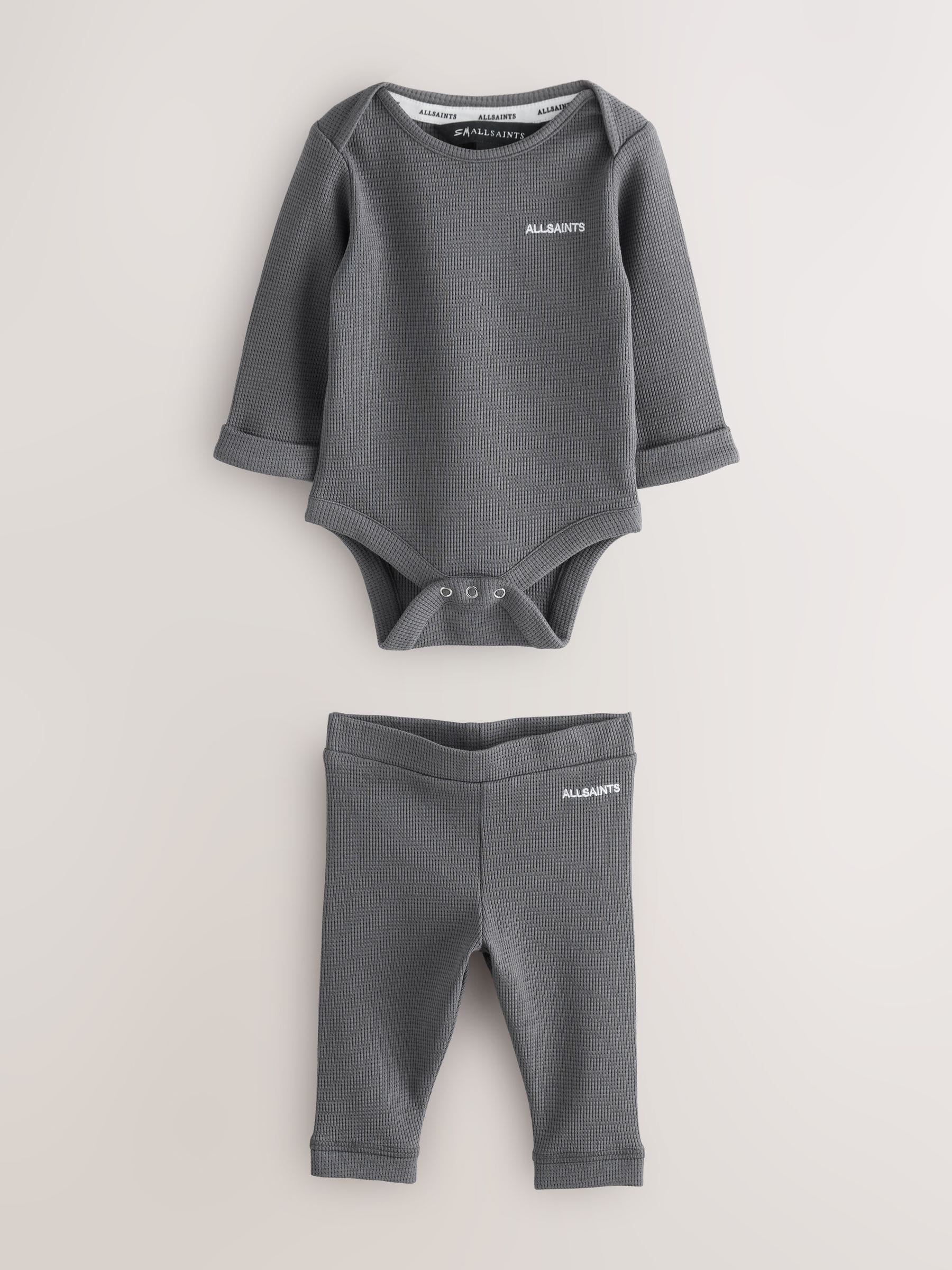smALLSAINTS Charcoal Grey Textured Bodysuit & legging Baby Boys Set image 4