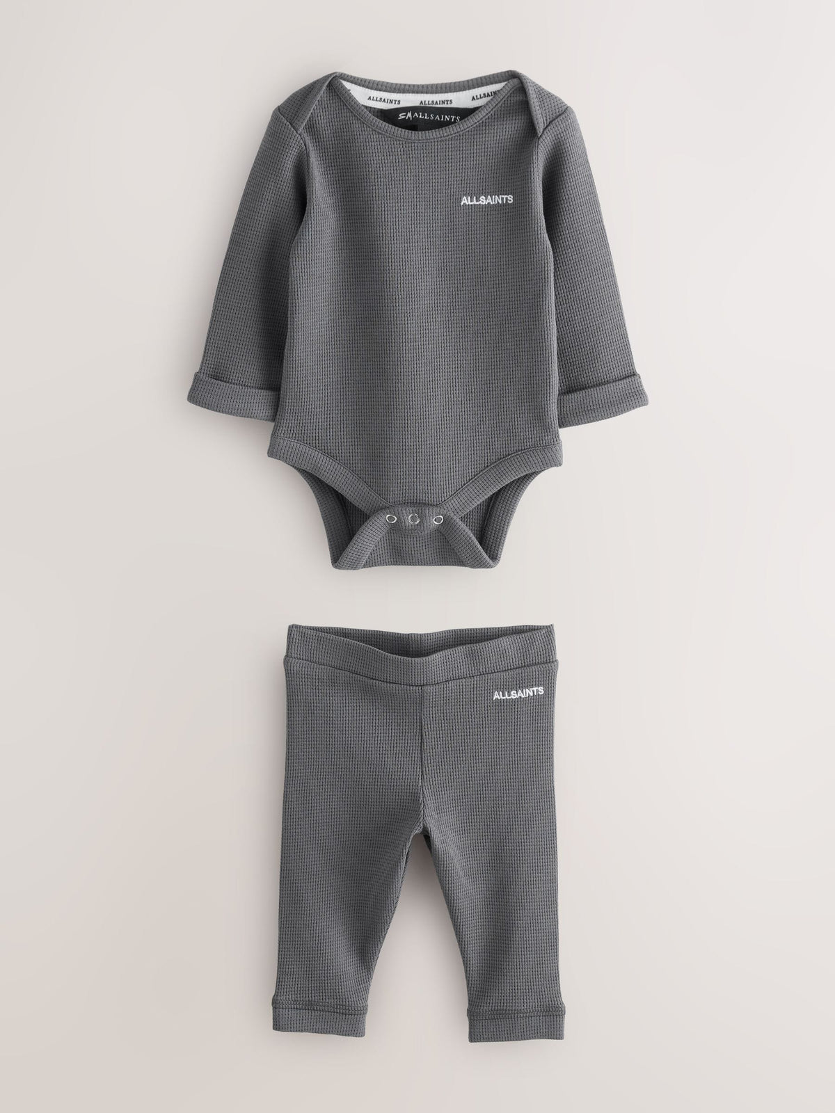 smALLSAINTS Charcoal Grey Textured Bodysuit & legging Baby Boys Set image 4