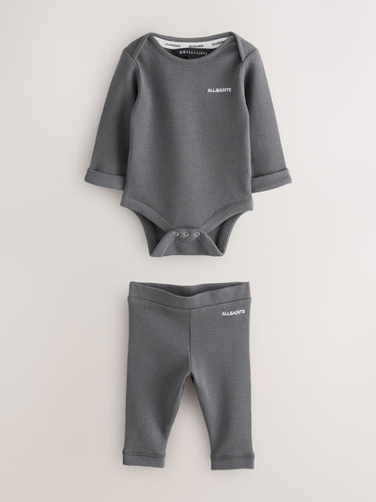 smALLSAINTS Charcoal Grey Textured Bodysuit & legging Baby Boys Set image 4