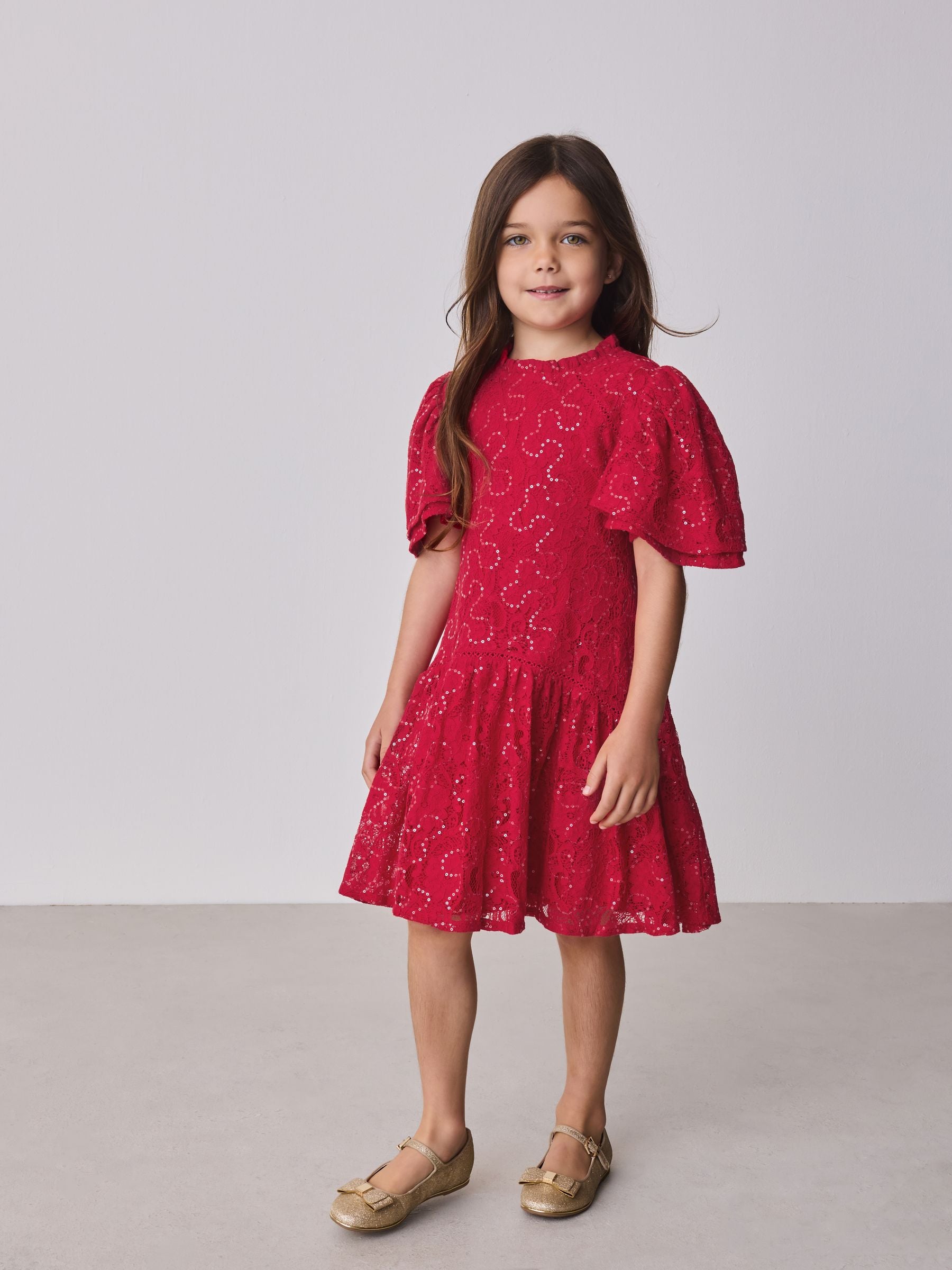 Baker by Ted Baker Red Sequin Lace Angel Sleeve Dress image 3